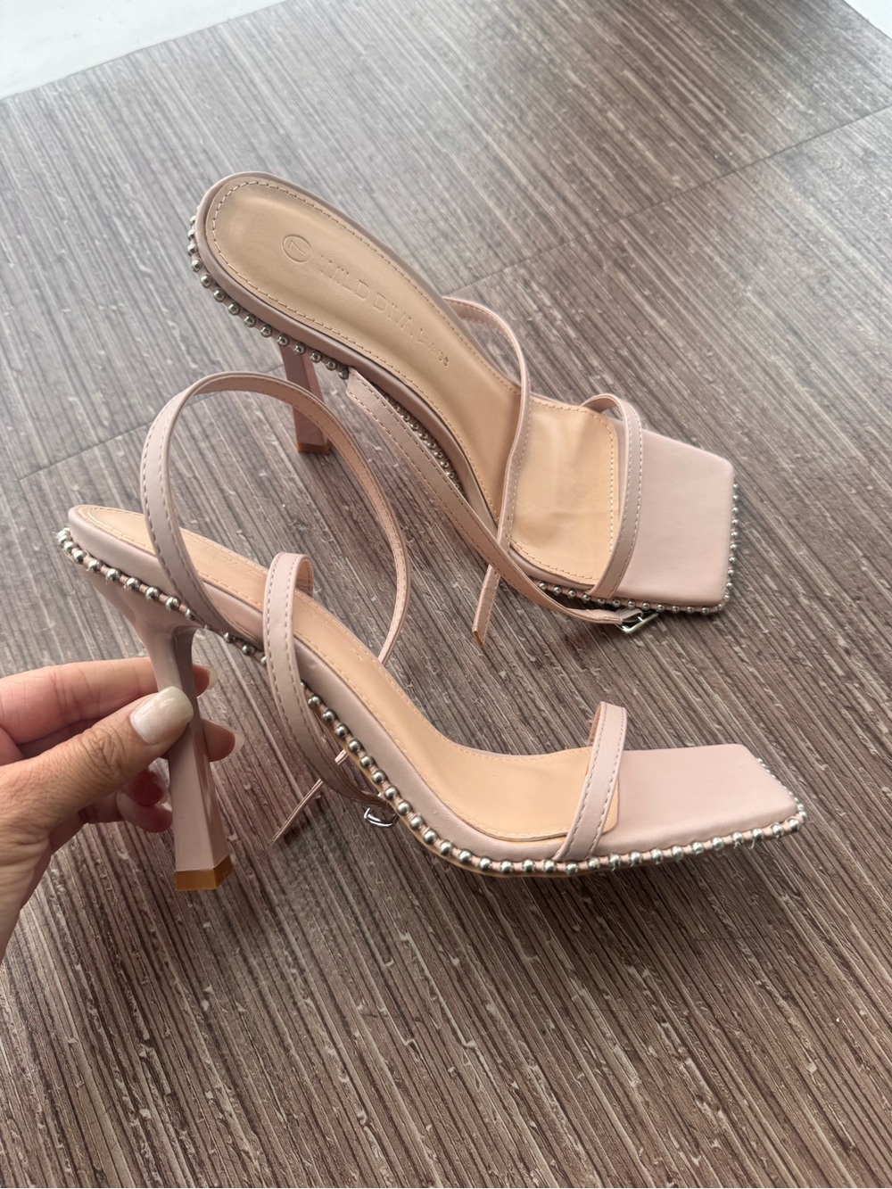 Wild Diva Blush Pink Strappy Square Toe Stiletto Heels